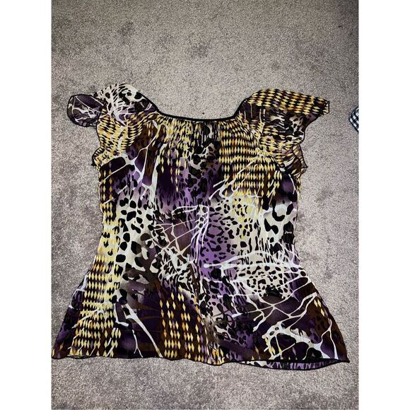 Y2K babydoll Animal Print abstract shirt.Sz LARGE - Picture 7 of 8